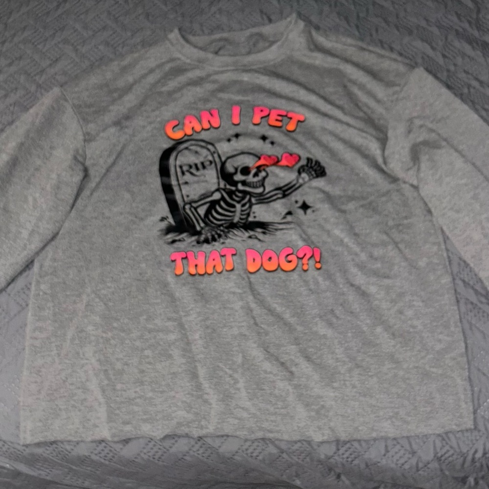 Gray “Can I Pet That Dog?!”  Women’s Sweater - Fun Skeleton Design